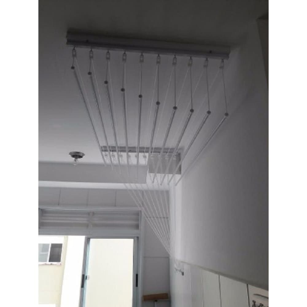 Varal Teto Individual 10 Varetas Alumínio Branco 100cm