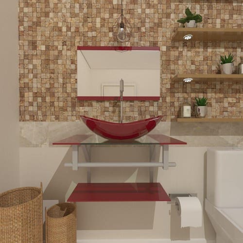 imagem-Gabinete de Vidro 60cm para Banheiro Sérvia Vermelho Cereja