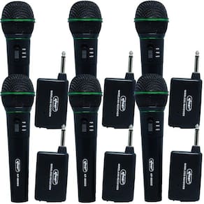Kit 6 Microfones sem Fio Profissional Wireless P10 para Karaokê e Caixa de Som Knup KP-M0005 Preto