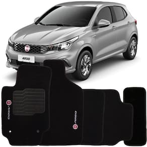 Jogo de Tapete Automotivo Carpete Fiat Argo 2017 à 2019 Soft Logo Bordado Preto 5 Peças
