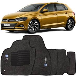 Jogo de Tapete Automotivo Carpete Volkswagen Polo 2018 à 2019 Soft Logo Bordado Grafite 5 Peças
