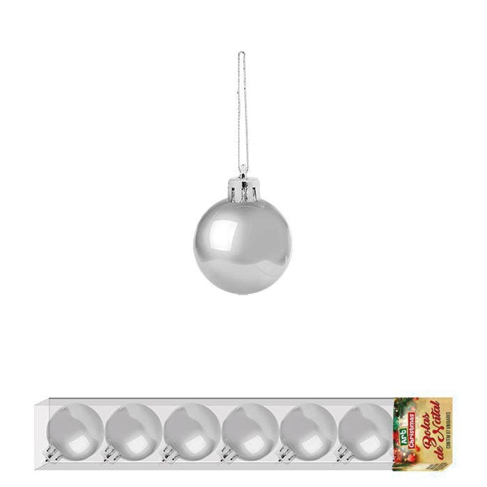 Bolas De Natal Lisa Prata Com 7 Unidades