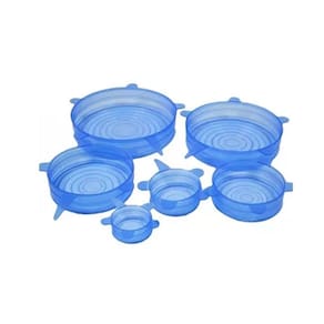Jogo 6 Tampas De Panela Silicone Reutilizável Elástica Azul