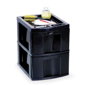 Gaveteiro Plástico Preto Com 2 Gavetas Grandes