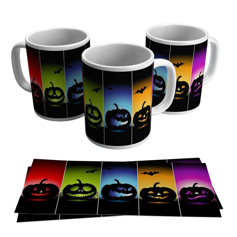 Caneca Dia das Bruxas Happy Halloween Abóboras Coloridas