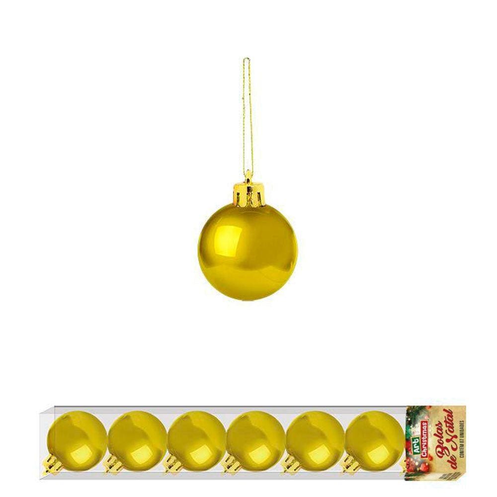 Bolas De Natal Lisa Dourada Com 7 Unidades
