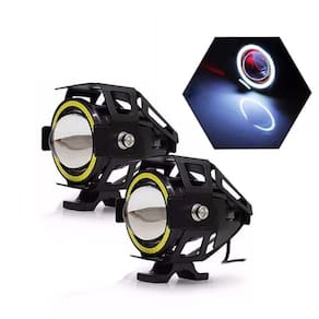 Farol de Milha Moto Angel Eyes Branco U7 Grande Par Universal Auxiliar Neblina