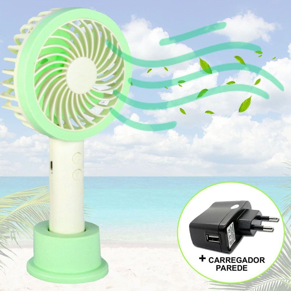 Mini Ventilador Portátil Recarregável + adaptador Verde CBRN07301