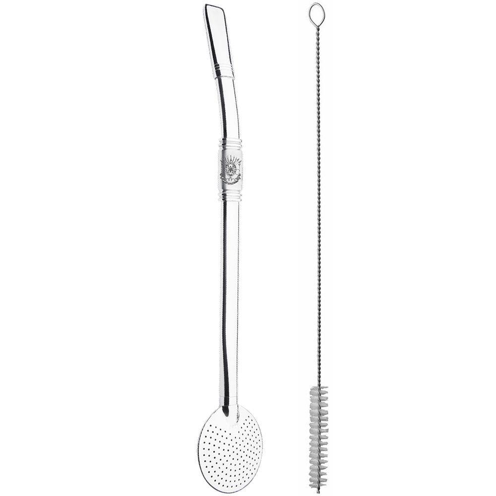 Bomba Para Chimarrão Tereré 25cm Aço Inox Com Rosca Bocal Brasão