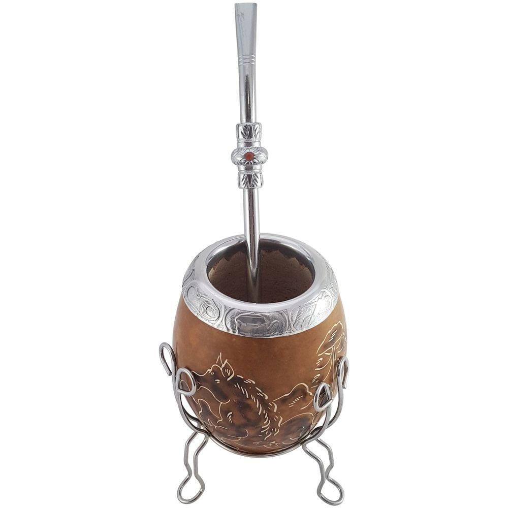 Conjunto Cuia E Bomba Para Chimarrão Com Tripé De Porongo Cavalo