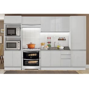 Cozinha Completa Madesa 100% MDF Acordes 2 Gavetas 11 Portas Branco Brilho (Sem Tampo e Pia)