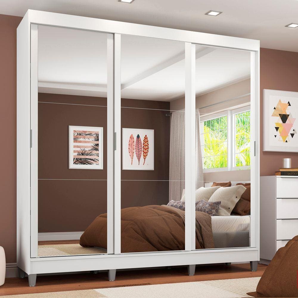 Guarda-Roupa Casal Madesa Napoli 3 Portas de Correr com Espelho com Pés