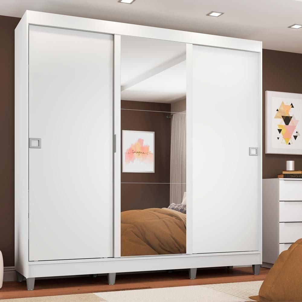 Guarda-Roupa Casal Madesa Napoli 3 Portas de Correr Central com Espelho com Pés