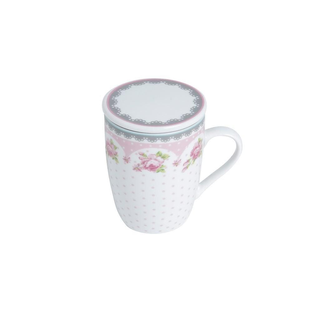 Caneca com Tampa Rose 310 ml Rosa e Branco