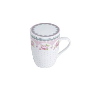 Caneca com Tampa Rose 310 ml Rosa e Branco