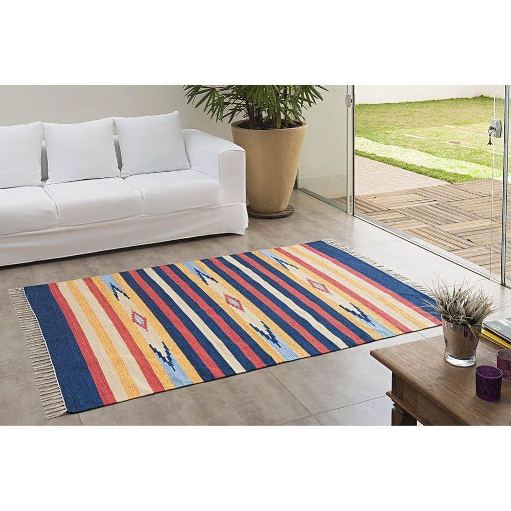 Tapete Kilim - 1,00m x 1,40m - 100% Algodão - Desenho 001 - Niazitex
