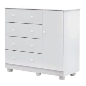 Cômoda de Bebê 1 Porta 4 Gavetas Junior Móveis Peroba Branco Brilho