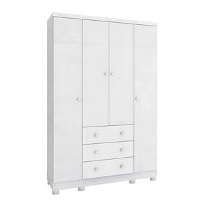 Guarda Roupa de Bebê 4 Portas 3 Gavetas Junior Móveis Peroba Branco Brilho