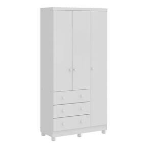 Guarda Roupa de Bebê 3 Portas 3 Gavetas Junior Móveis Peroba Branco Brilho