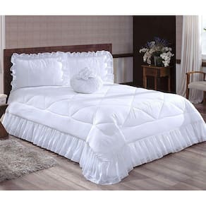 Colcha Casal Queen Coleção Charme Renda 04 Peças - Branco