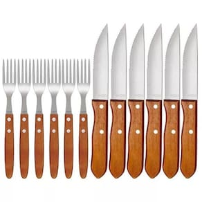 Conjunto Churrasco Garfo E Faca 12 Peças Madeira - Mor