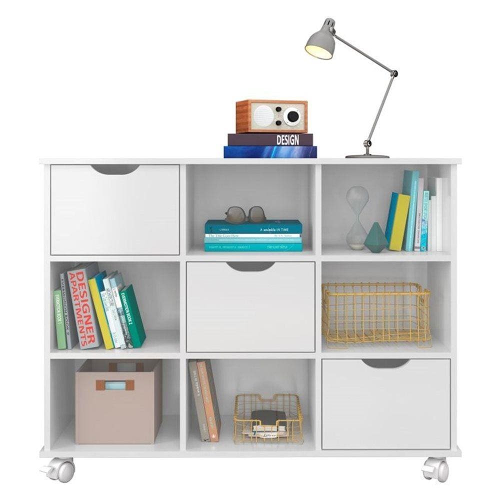 Nicho Organizador 3 Gavetas com Rodízios Branco - Qmovi