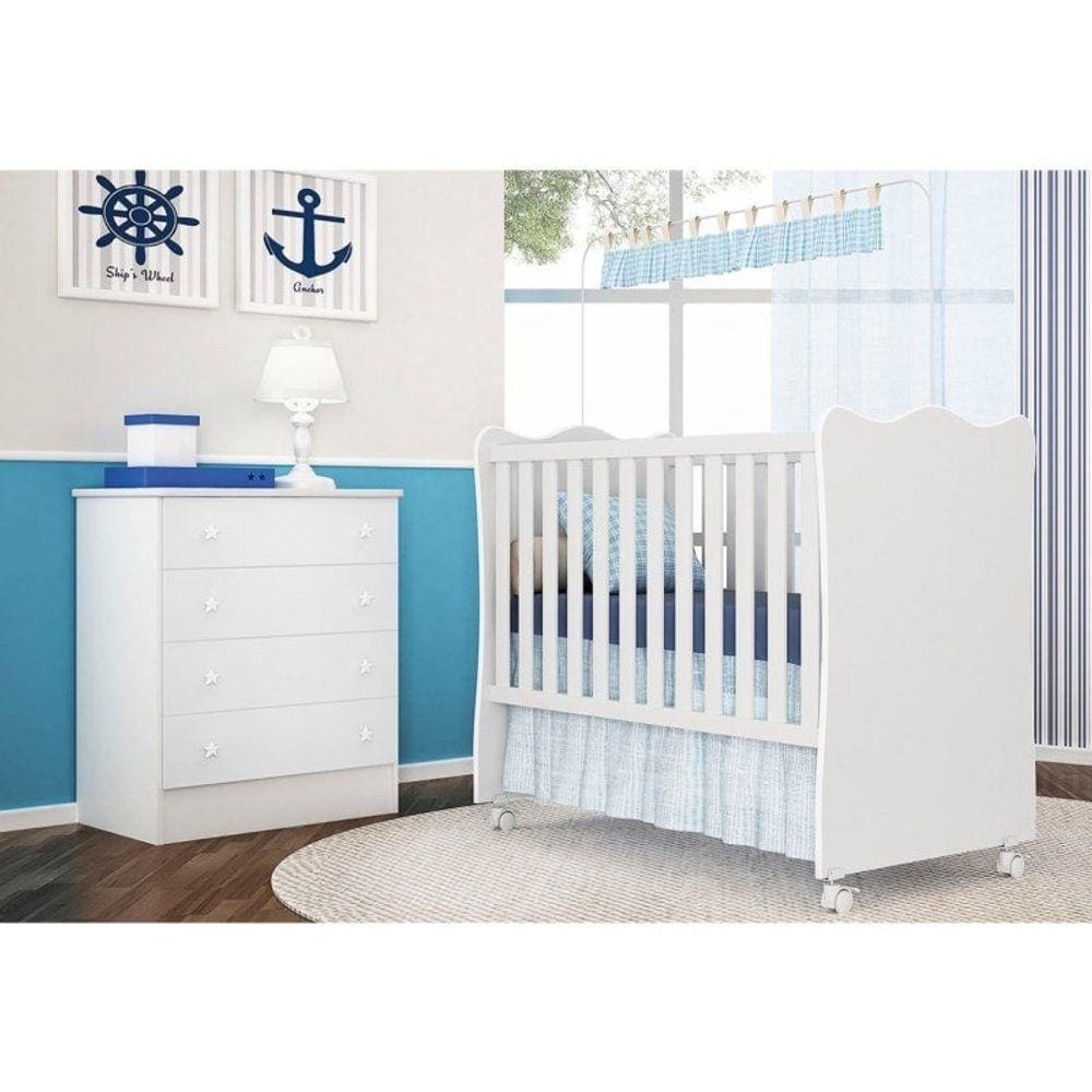 Jogo Quarto Infantil Cômoda e Berço Simples Doce Sonho Branco - Qmovi