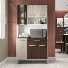 Armário de Cozinha 6 Portas 1 Gaveta Carol Poliman Móveis Branco/Rovere/Amêndoa