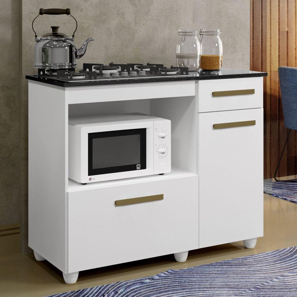 Balcão para Cooktop 2 Portas 1 Gaveta Violeta Kaiki Móveis Branco