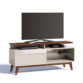 Rack para TV até 55 Polegadas 1 Gaveta Classic Retrô 63,5cmx146cm Imcal Off White/Freijó