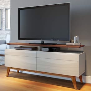 Rack para TV até 55 Polegadas 2 Gavetas Classic Retrô 62,5cmx146cm Imcal Off White/Freijó