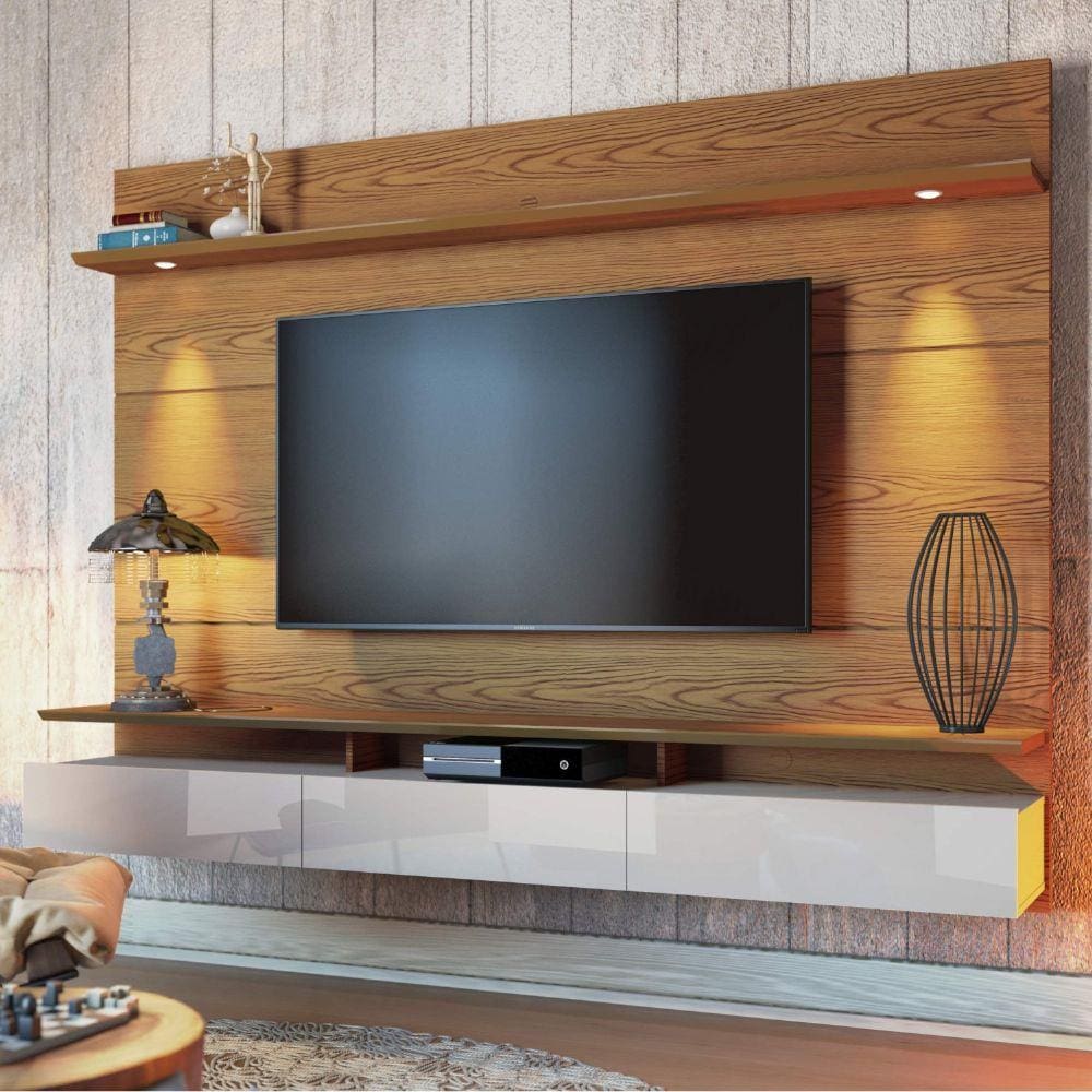 Painel para TV até 60 Polegadas com LED 3 Gavetas 218cm Decore Imcal Freijó/Off White