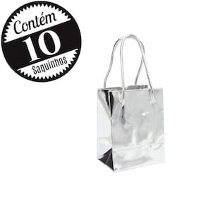 10 Sacolas de Papel Metálico 07x10x05 Prata