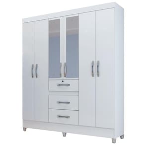 Guarda Roupa Casal 6 portas com espelho 3 gavetas Itatiba Branco - Moval