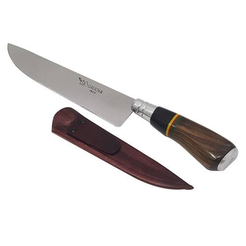 Faca De Churrasco 8`` Inox Cabo De Madeira Chifre Com Bainha Menor preço em Faca De Churrasco 8`` Inox Cabo De Madeira Chifre Com Bainha