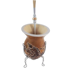 Conjunto Kit Chimarrão Mate Tererê Bomba E Cuia Com Tripé Cavalo