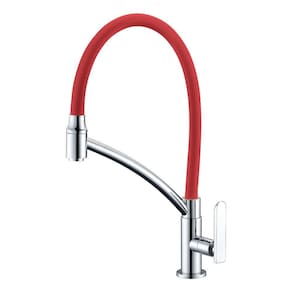 Torneira de Mesa para Cozinha com Bica Móvel Lorenchef 1167 R81 Vermelha e Cromada Lorenzetti