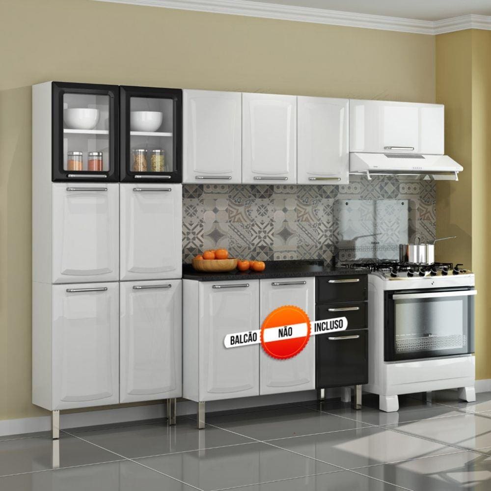 Cozinha Itatiaia Tarsila Compacta 3 Peças 2 Vidros / Paneleiro 80 cm