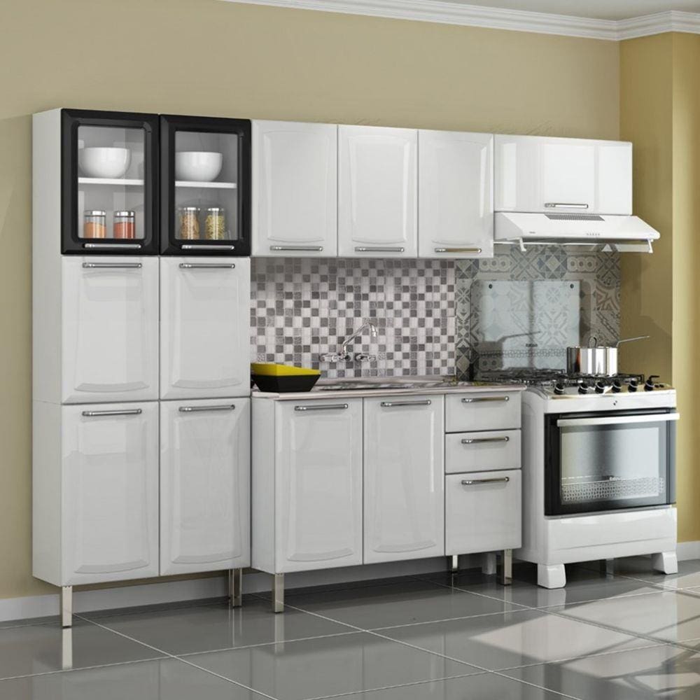 Cozinha Itatiaia Tarsila Compacta 4 Peças 2 Vidros Pia Inox Paneleiro 80 cm