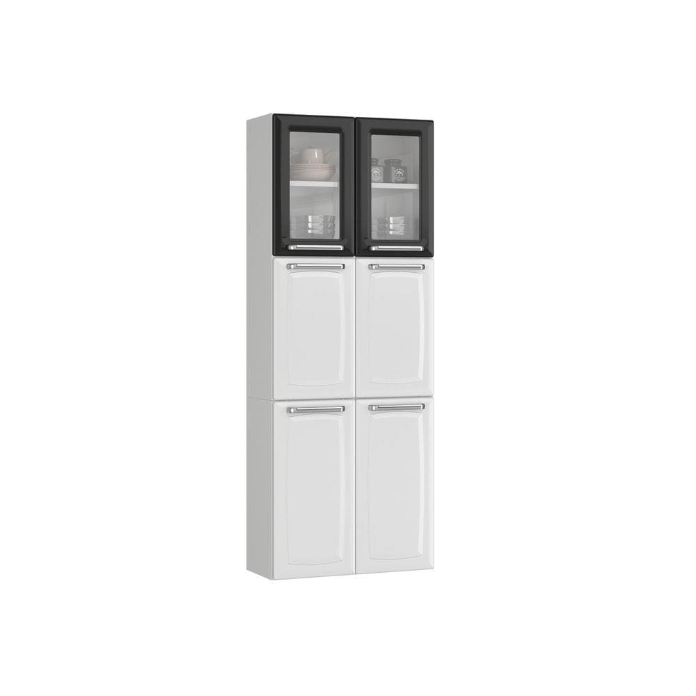 Paneleiro Duplo em Aço 6 Portas 2 de Vidro 4 Prateleiras Luce 2018 Itatiaia Branco/Preto