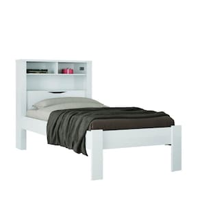 Cama Solteiro Cabeceira Baú e Nicho Prateleira Invicta Contemporânea Santos Andirá Branco