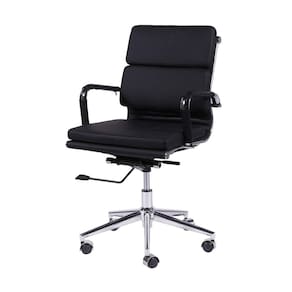 Cadeira Escritório Baixa Estofada em Corino com Rodízios 3304 OR Design Preto