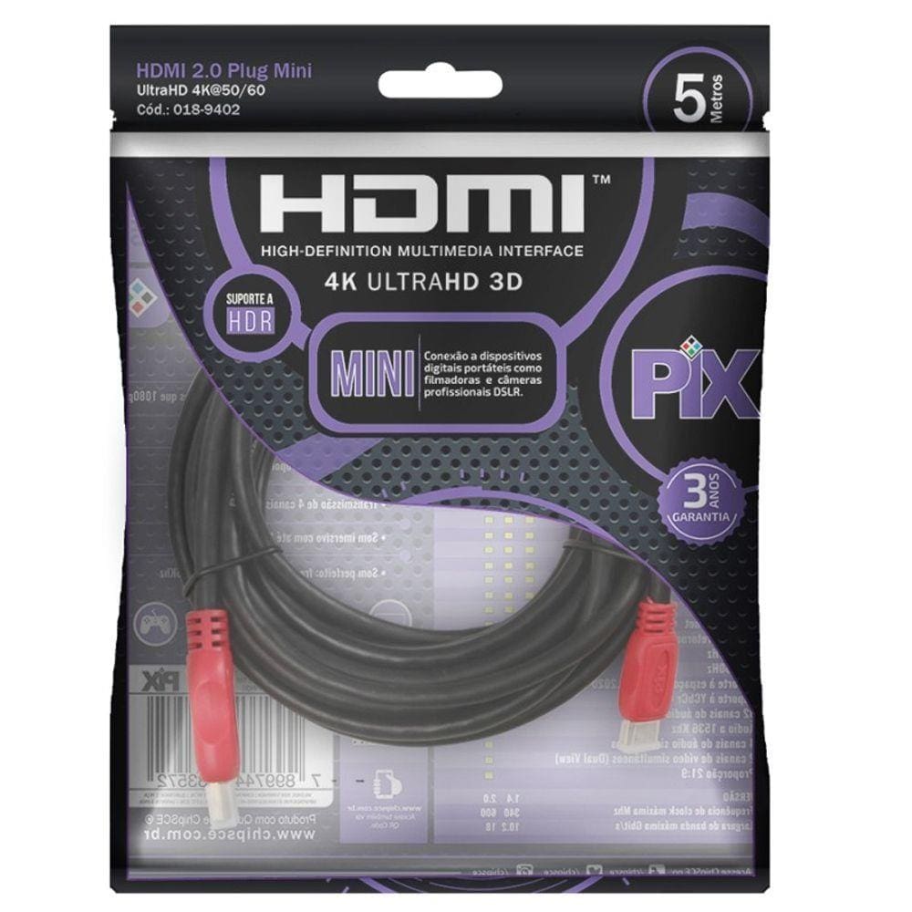 Cabo Hdmi X Mini Hdmi 5 Metros 2.0 Ultrahd 4k 19p 018-9402