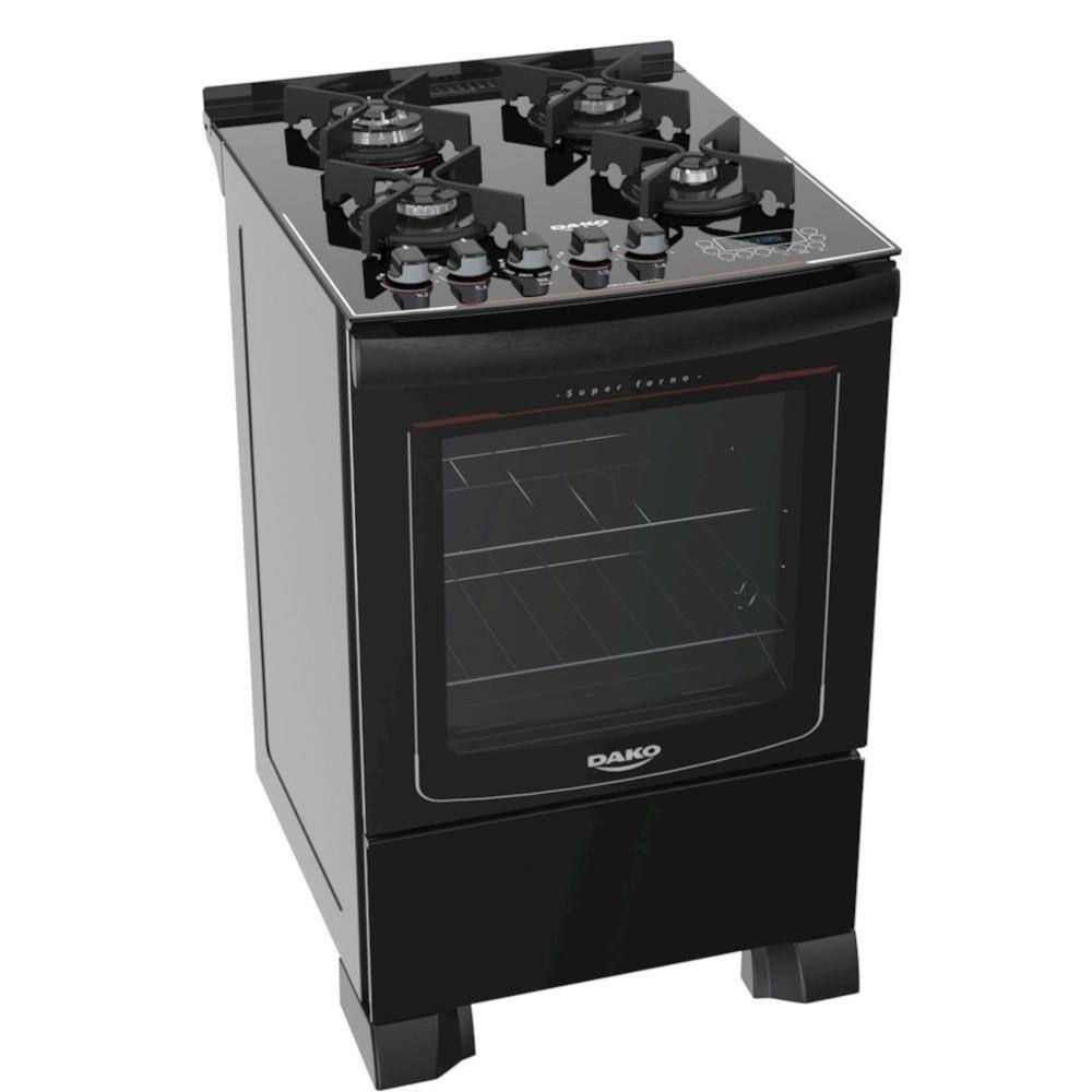 imagem-Fogão A Gás 4 Bocas Dako Turbo Glass Preto Automático Bivolt