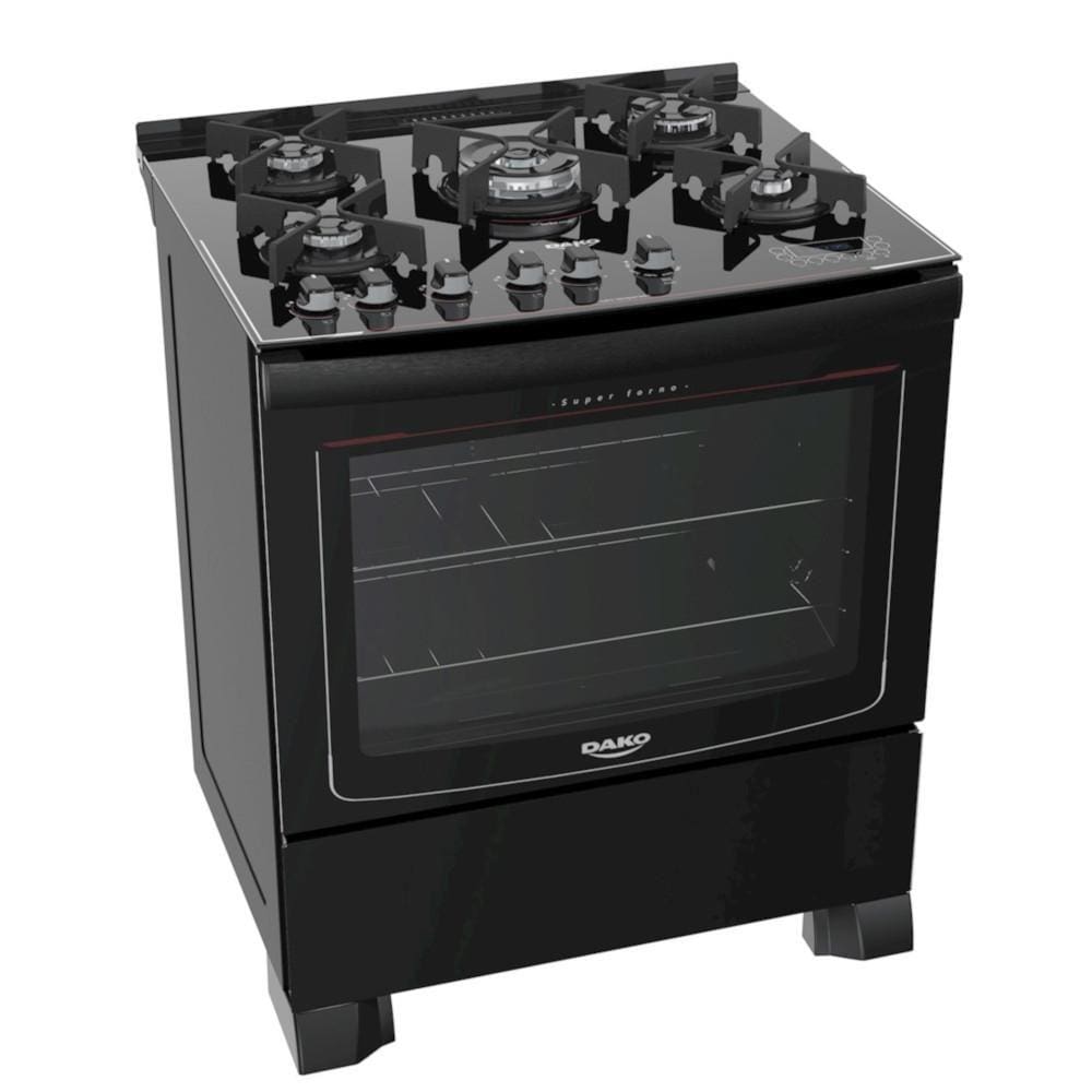 Fogão A Gás 5 Bocas Dako Turbo Glass Preto Automático Bivolt - Bivolt