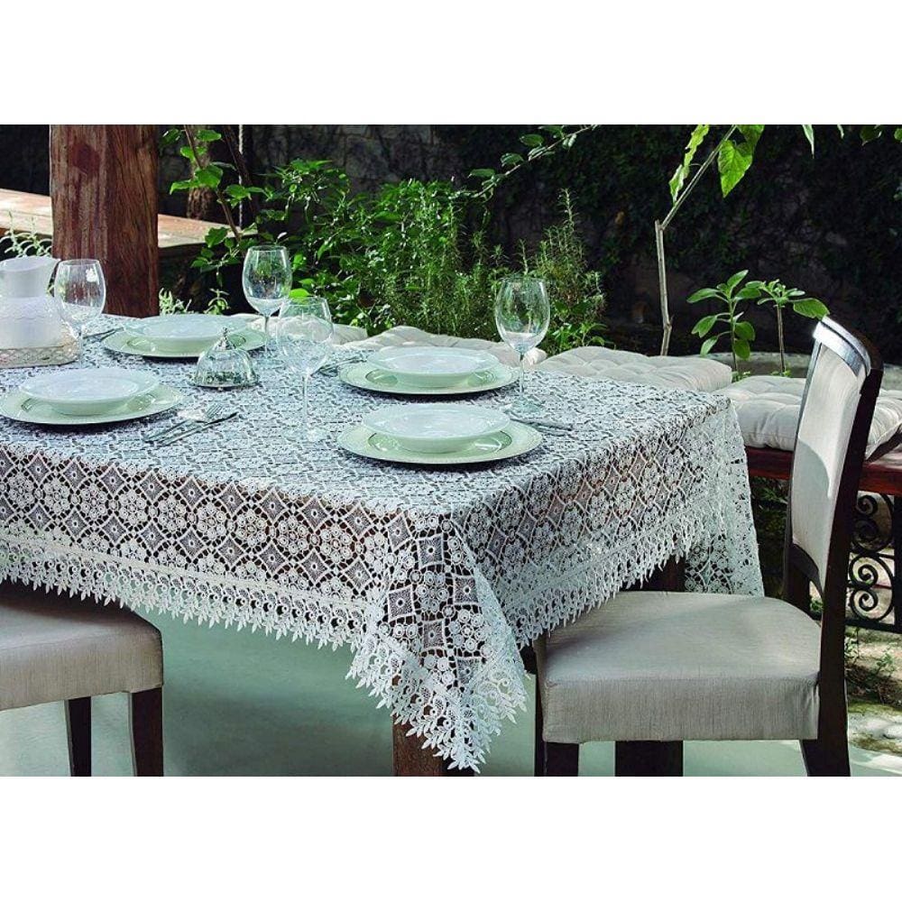 Toalha de Mesa Rendada Lisboa150x220 Branco/Branco Jolitex