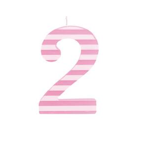 Vela Aniversario Grande N°2 Listras Rosa/Branco Dec. Festas