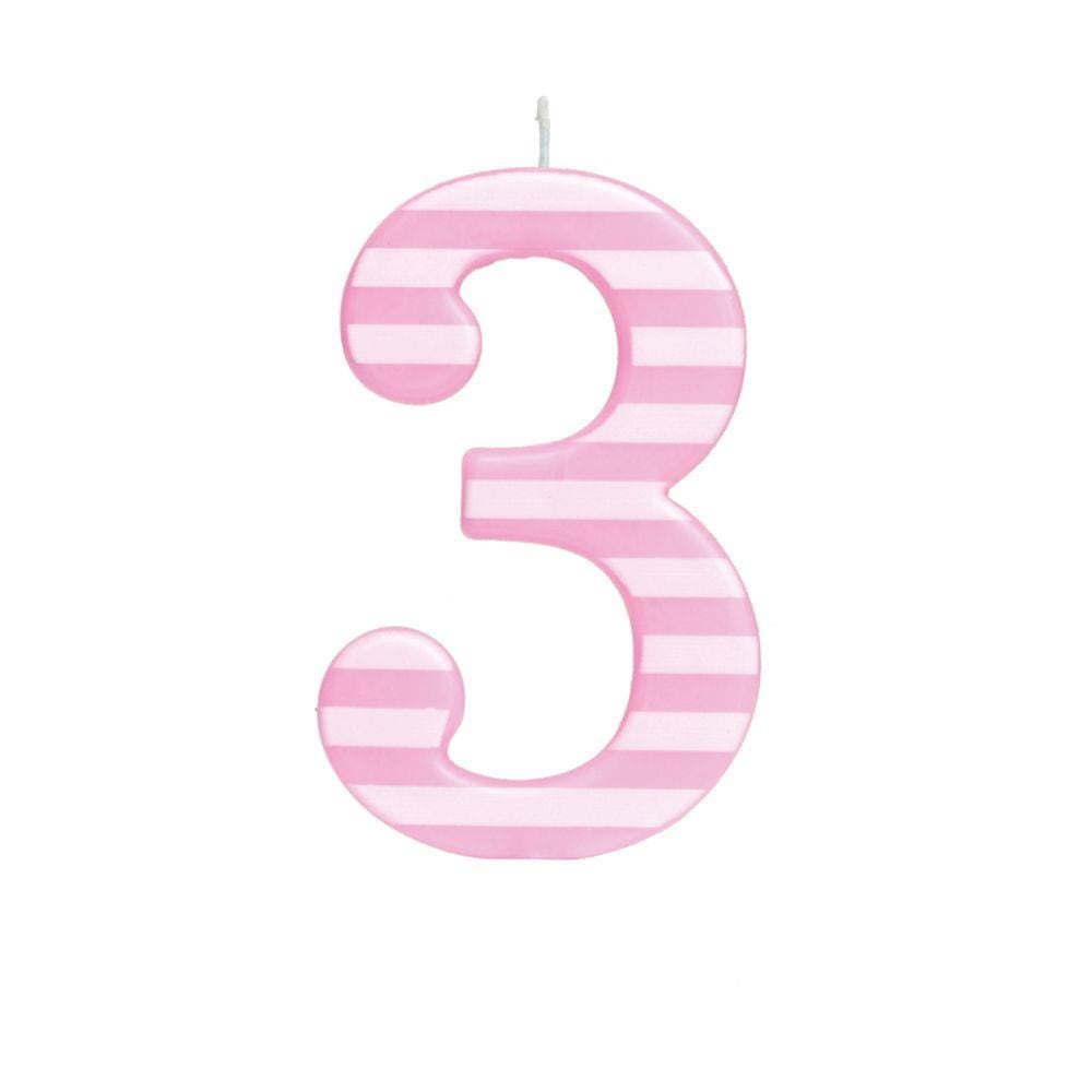 Vela Aniversario Grande N°3 Listras Rosa/Branco Dec. Festas