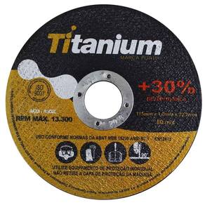 Disco de Corte Fino 4.1/2 x 1,0mm x 7/8 Pol. Kit 100 Peças TITANIUM-4184