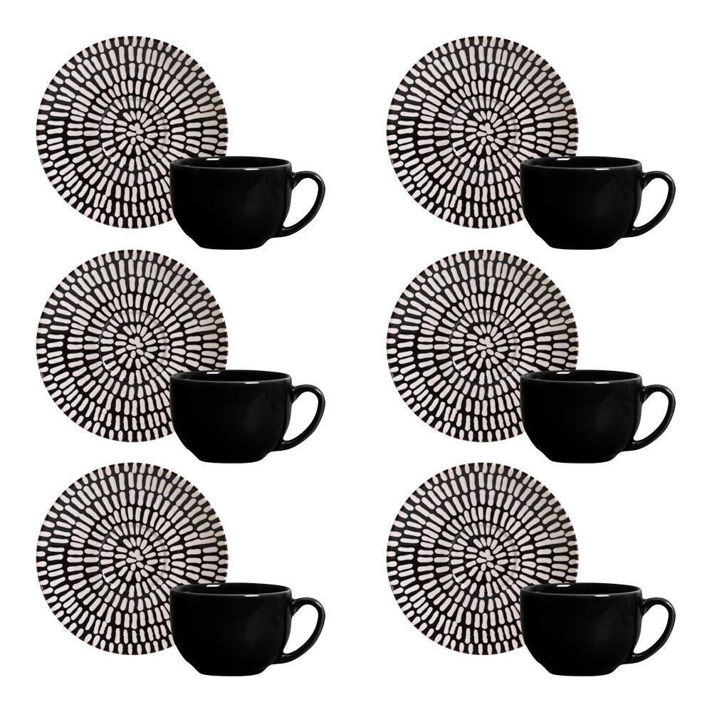 Conjunto de Xícaras de Chá Porto Brasil Coup Chevron em Cerâmica Feldspática 198 ml – 6 Peças